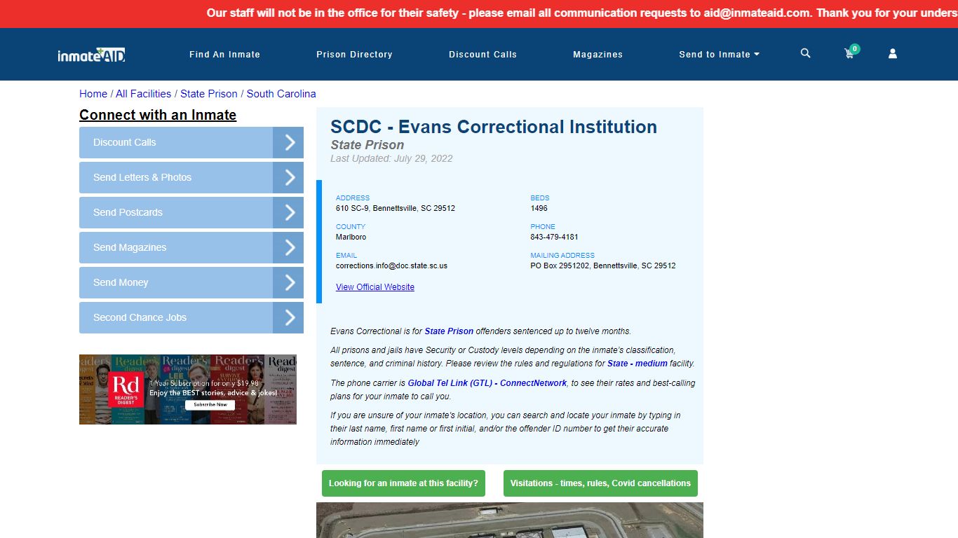 SCDC - Evans Correctional Institution & Inmate Search | Visitation ...